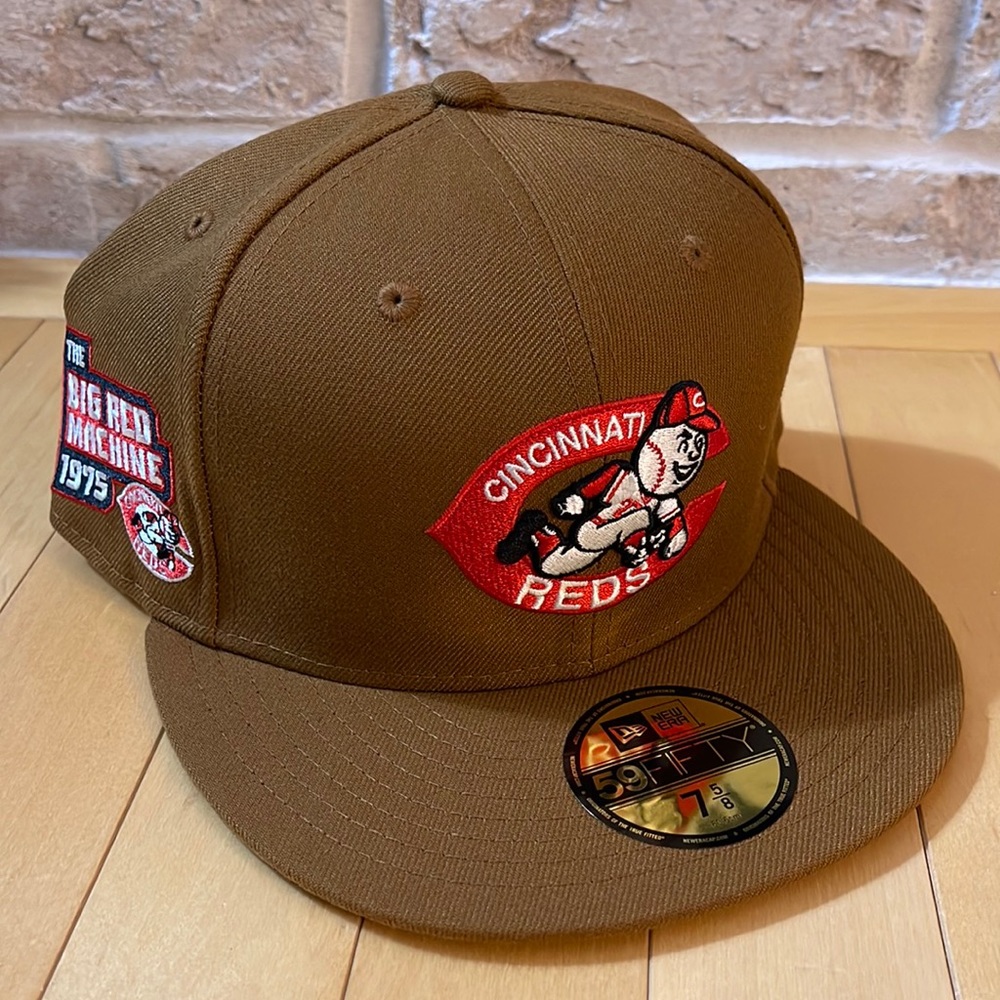 New Era 59Fifty Cincinnati Reds Fitted Hat Size 7 5/8 Suede UV 1975 Side Patch